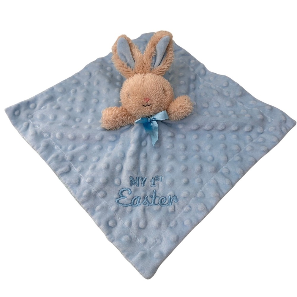 Walmart My 1st Easter Bunny Lovey Security Blanket Blue Tan Plush 12" Nursery